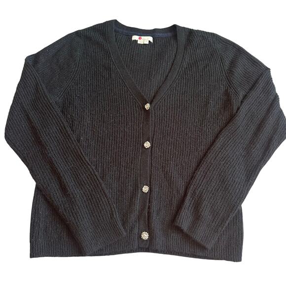 Boden Black, V-Neck, Jeweled Buttons, Wool/Alpaca Blend, Knit Cardigan- M - Picture 1 of 8